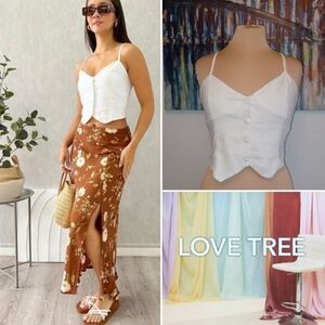 Love Tree Linen Blend Smock Back Crop Top, White 9-11